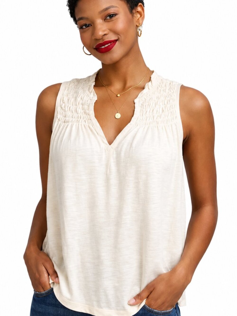 XS sleeveless top. Loose fit ivory shirt, exposed seams. Boho. Summer tank top